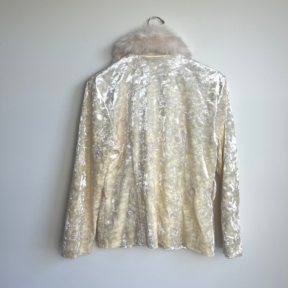 Y2k 2000s Velvet‎ floral Embroidered Faux Fur Collar Coat 70s Boho Glam Vibes - Picture 2 of 10
